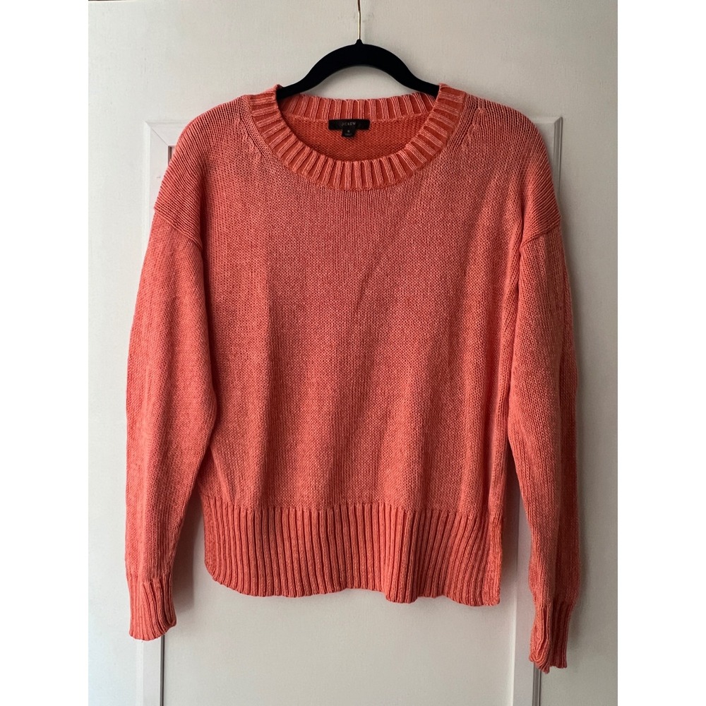J.Crew Womens Coral Orange Cotton Linen Blend Ribbed Crewneck Sweater Size S